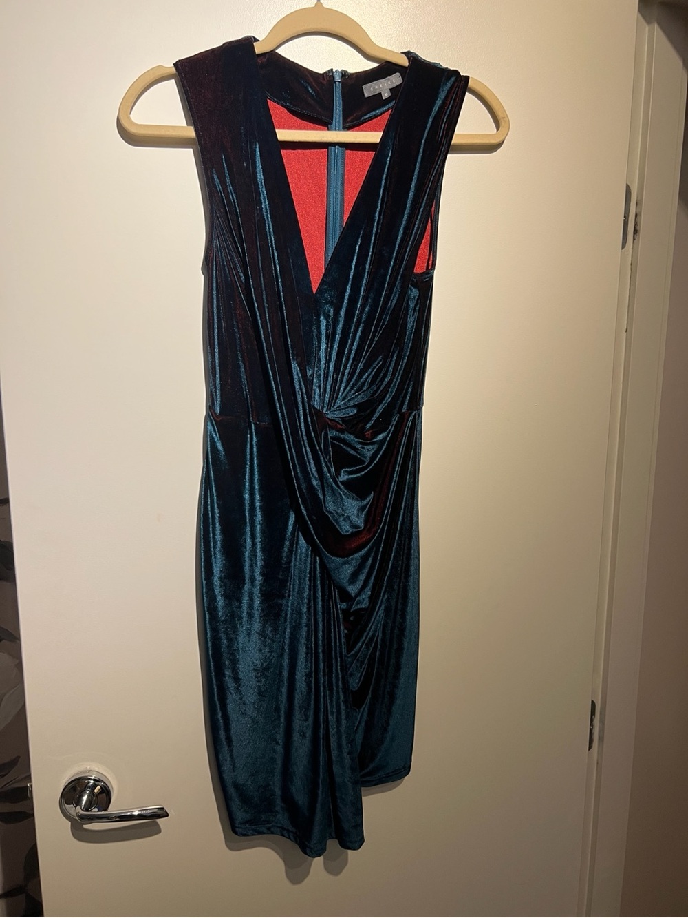 SHEIKE Teal Maroon Velvet Draped Bodycon Midi Dress